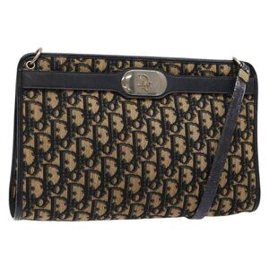 Authentic Christian Dior Trotter Canvas Shoulder Bag Navy Gold